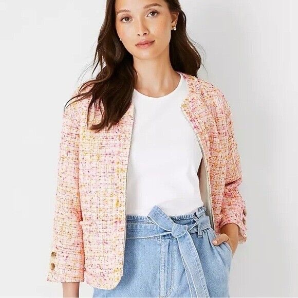 Ann Taylor Tweed Fringe Blazer Jacket - Picture 2 of 7